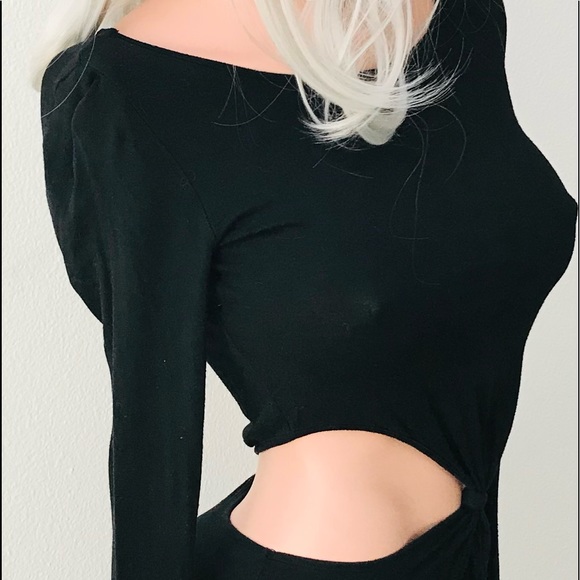 Chic Black CUT-OUT Midriff LBD BODYCON DRESS S/M - Picture 3 of 12